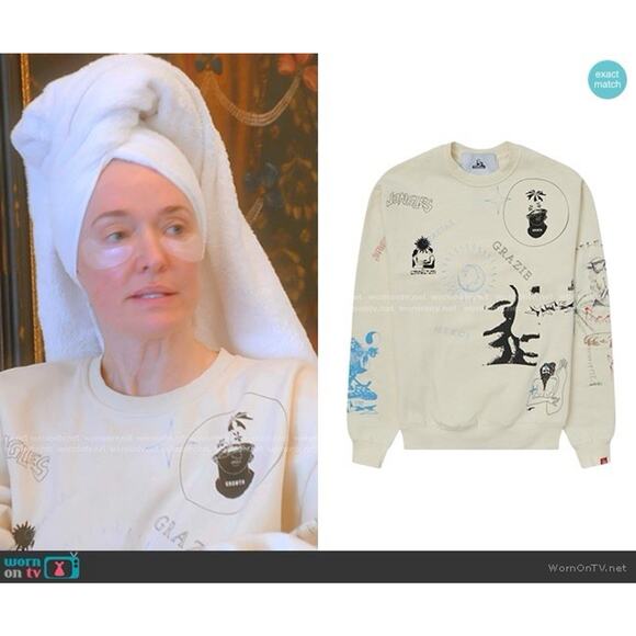 Jungles Sweatshirt Graffiti Graphic Ivory Camel Smoking RHOBH As Seen On Large - Picture 1 of 15